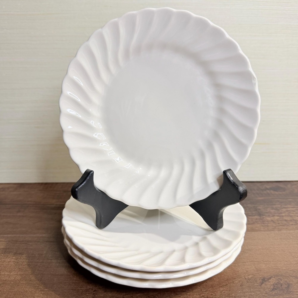 4 VTG Johnson Brothers Snowhite Regency Bread & Butter Plates 1970s White Swirl